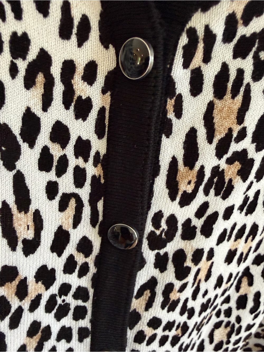 White House Black Market Black, White & Taupe Leopard-Print Cardigan - Picture 4 of 6